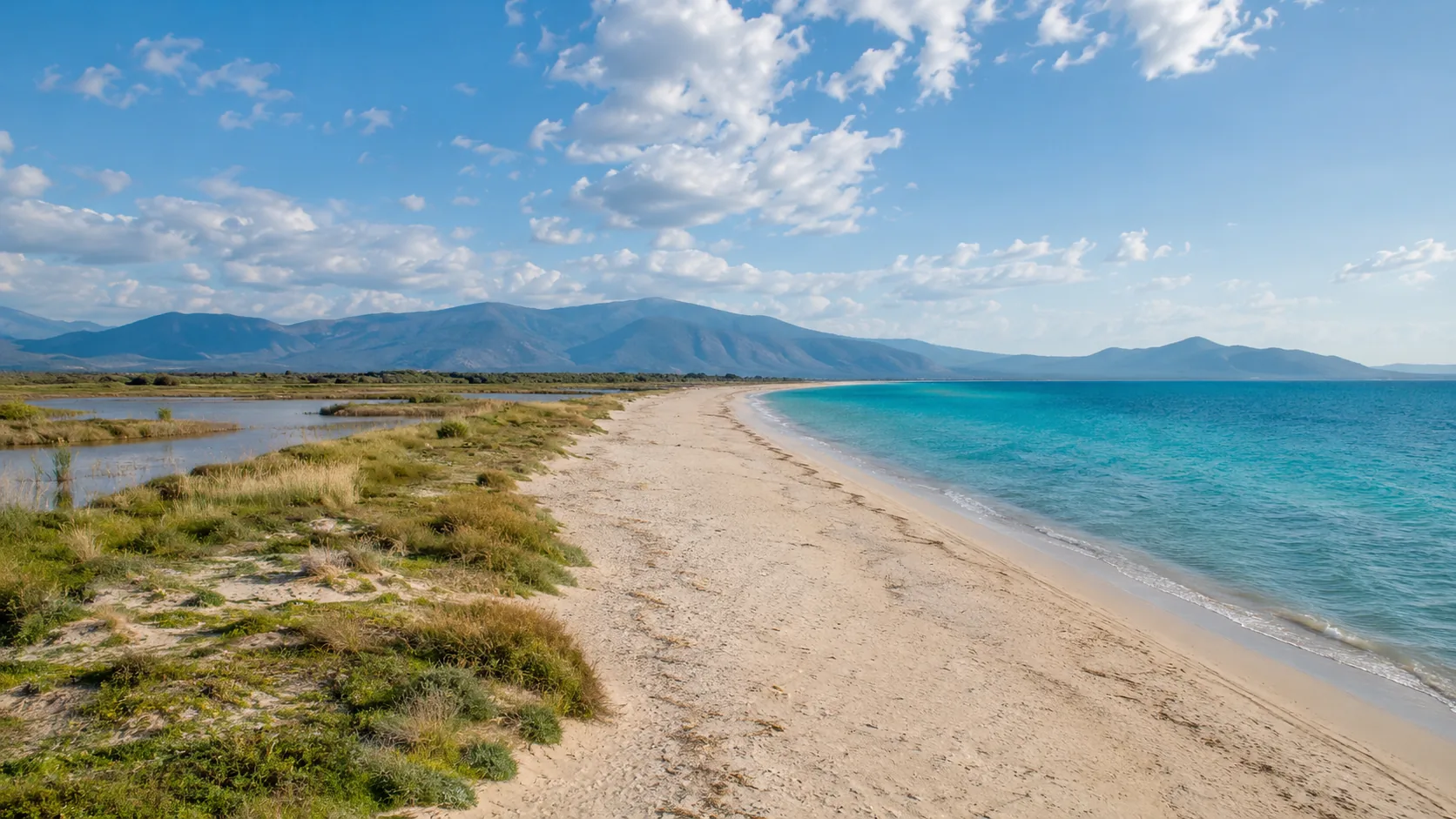 The undeveloped Zvernec-Narta coastline looking south toward Vlora, Albania