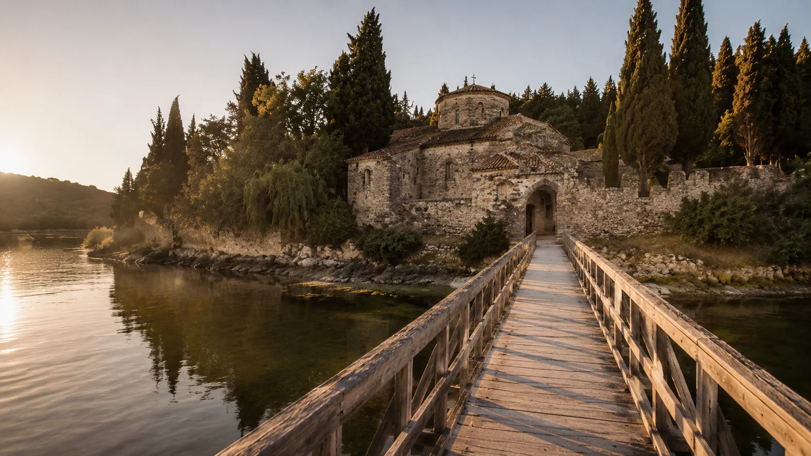 The 13th-century Monastery of Saint Mary on Zvernec island, Albania